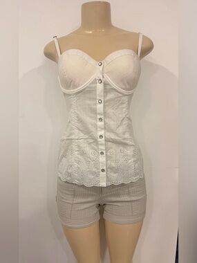 bebe Tan & White Striped Seersucker Shorts Y2K